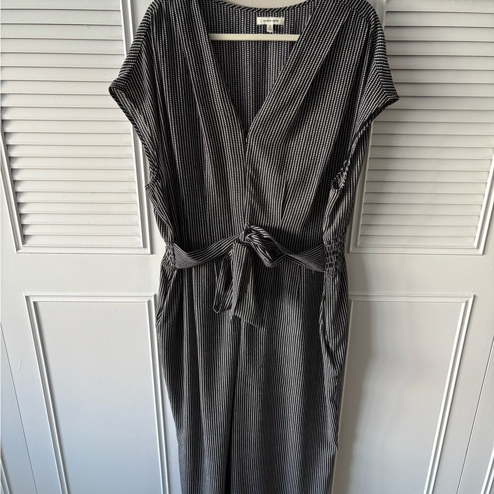 Max Studio Black and White Striped Midi Jumpsuit